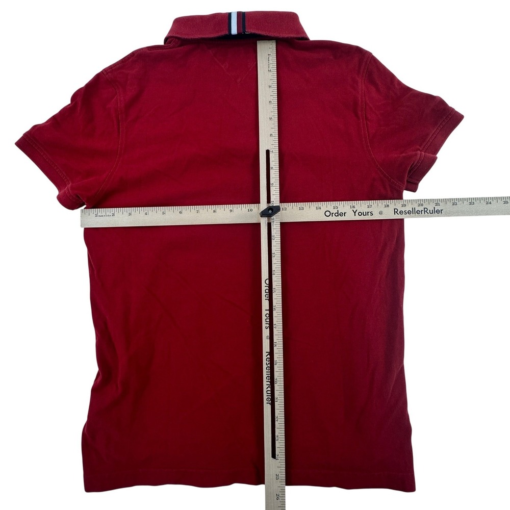 Tommy Hilfiger Men L Polo Shirt Adult Red Slim Fit Embroidered Crest‎ Logo Large - Picture 11 of 13